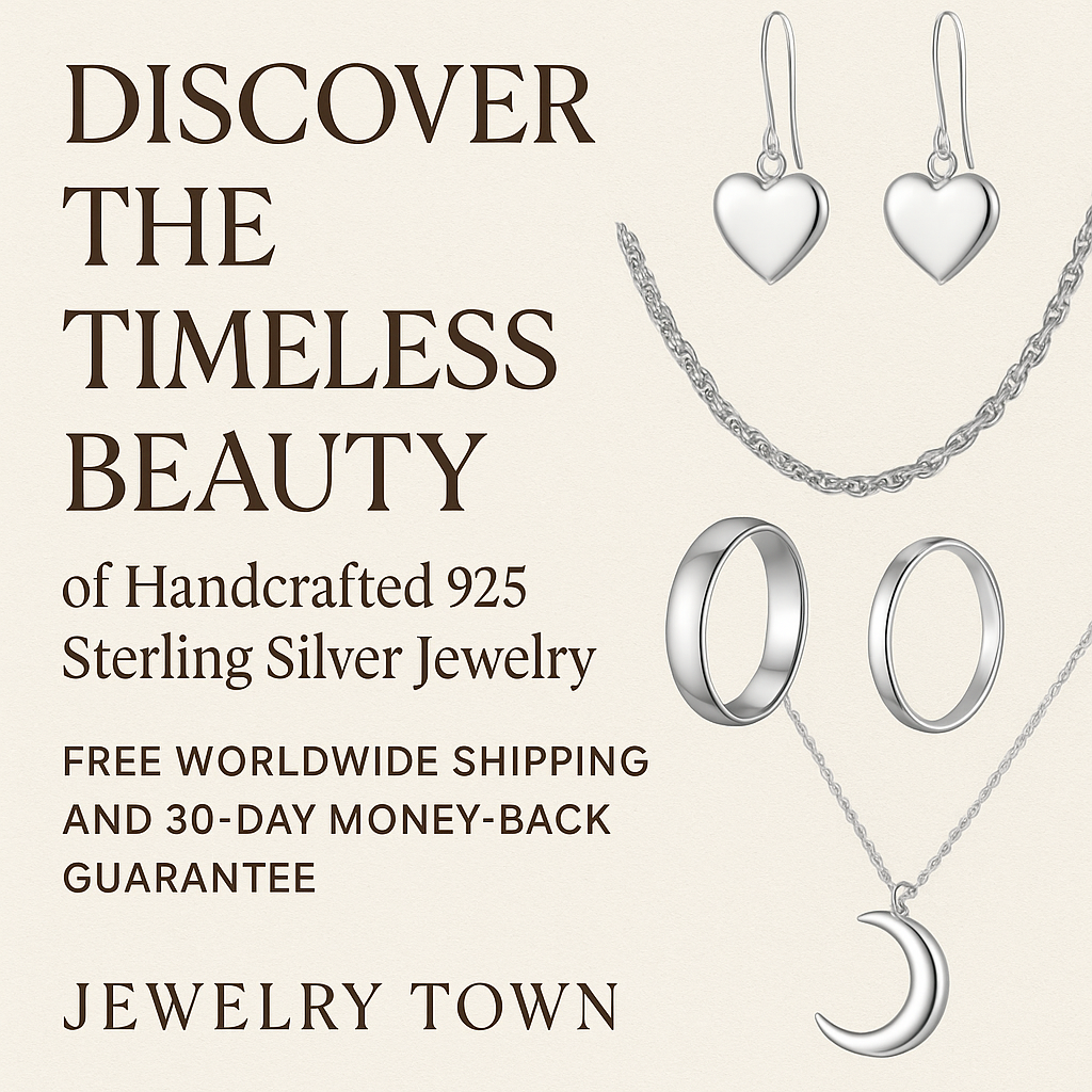 "Discover the Timeless Beauty of Handcrafted 925 Sterling Silver Jewelry - Free Worldwide Shipping and 30-Day Money-Back Guarantee at Jewelry Town!"