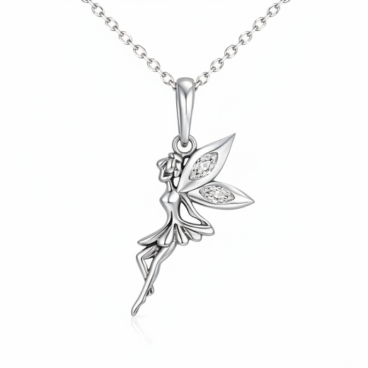 Flower fairy pendant necklace in 925 sterling silver with zircon