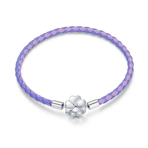 Four Leaf Clover sterling silver bracelet detail