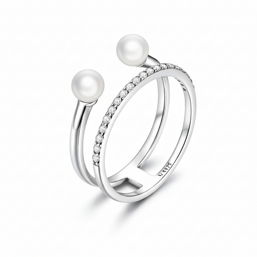Geometric shell beads CZ thick band sterling silver ring with open design – Jewelry Towns