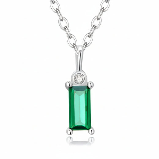 Green baguette zircon pendant necklace in 925 sterling silver