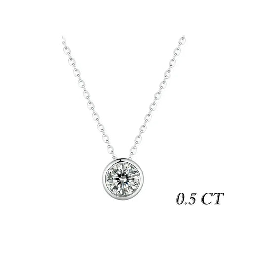 Round moissanite necklace available in 0.5 ct 1.0 ct and 1.5 ct