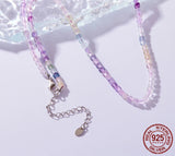 Multicolored beaded necklace with silver chain on a light background, featuring the Bamoer brand.