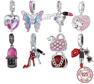 Pink Lady Series Butterfly Hanging Bead Melting Heart Pendant Charm