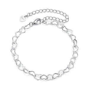 💖 Hollow Heart Bracelet – 925 Sterling Silver, White Gold Plated Chain
