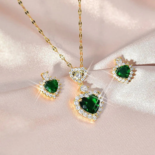 Luxury Shiny 925 Sterling Silver Heart Shape Cubic Zircon Pendant Necklace Earrings Set For Women Wedding Party Jewelry Gifts Jewelry Town