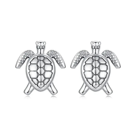 Ocean-inspired sea turtle stud earrings in sterling silver