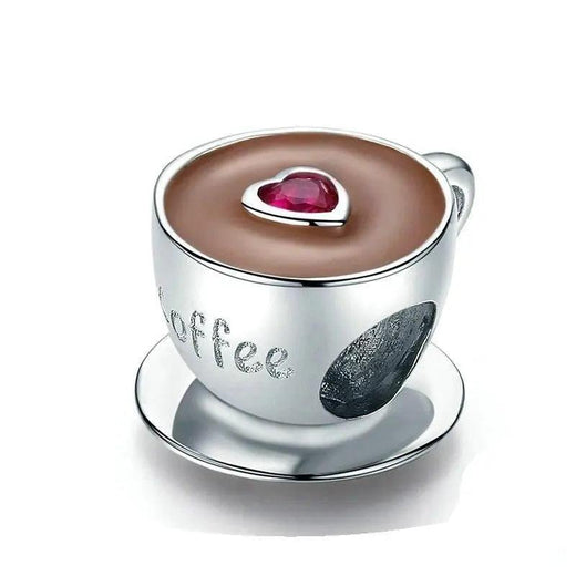 925 Sterling Silver Coffee Cup Charm Bead with enamel detail, fits Pandora bracelet