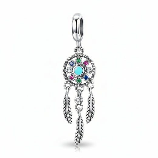 925 Sterling Silver Dream Catcher Charm with feather design, fits Pandora bracelet