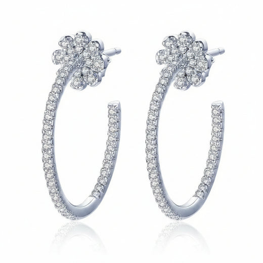 Floral CZ hoop earrings in 925 sterling silver