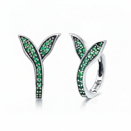 Flower Buds green CZ hoop earrings in 925 sterling silver