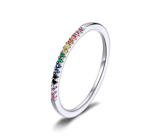 Rainbow Zircon Sterling Silver Ring | 925 Silver Colorful Mood Ring |