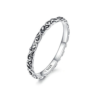 Vintage Engraved Sterling Silver Band Ring | 925 Silver Stackable Ring |