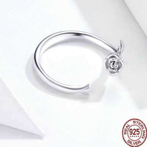 Enchanted 3D Rose & Thorns Sterling Silver Ring | Adjustable Romantic Jewelry