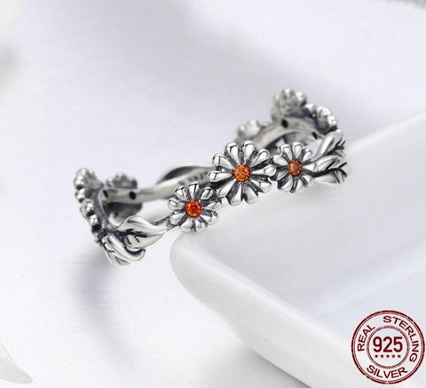 Daisy Flower Sterling Silver Ring | 925 Silver Jewelry | Floral Statement Ring