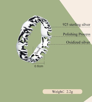 Lucky Elephant Family Sterling Silver Ring | 925 Silver Good Luck Charm |