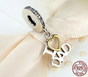 I Love DAD Love Heart Charms