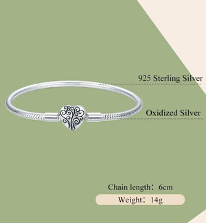 925 Sterling Silver Tree of Life Heart Clasp Bracelet