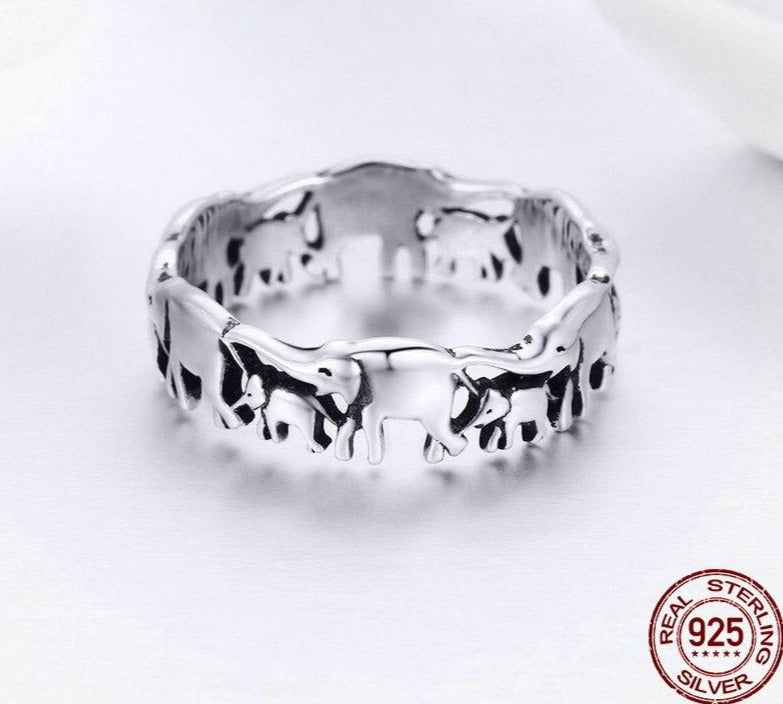 Lucky Elephant Family Sterling Silver Ring | 925 Silver Good Luck Charm |