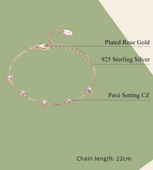 💖 925 Sterling Silver Heart Bracelet – Romantic Rose Gold Chain for Women