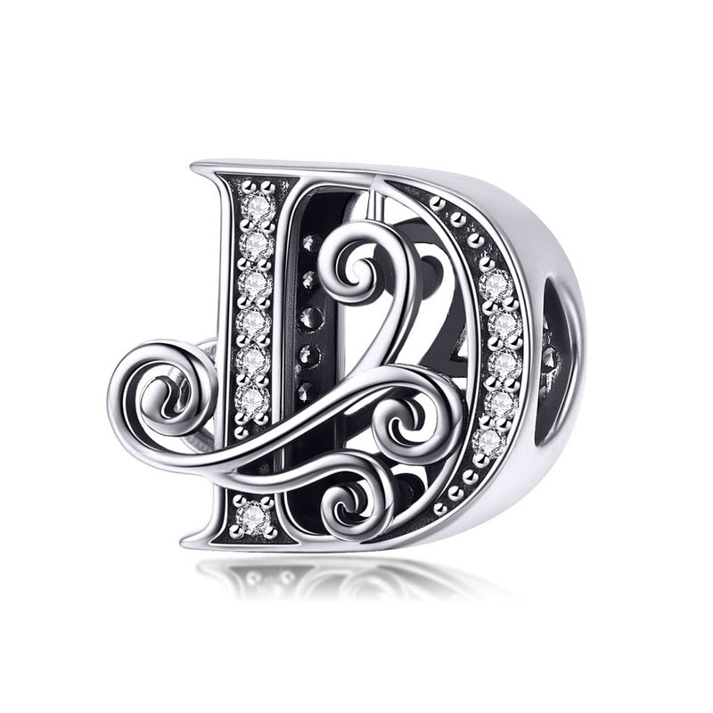 Sambaah Alphabet Charm Letter Beads Solid 925 Sterling Silver with Cubic Stones, Complete A~Z Gift options Fit Pandora European