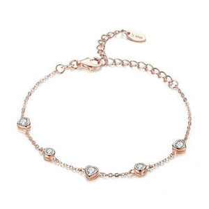 💖 925 Sterling Silver Heart Bracelet – Romantic Rose Gold Chain for Women