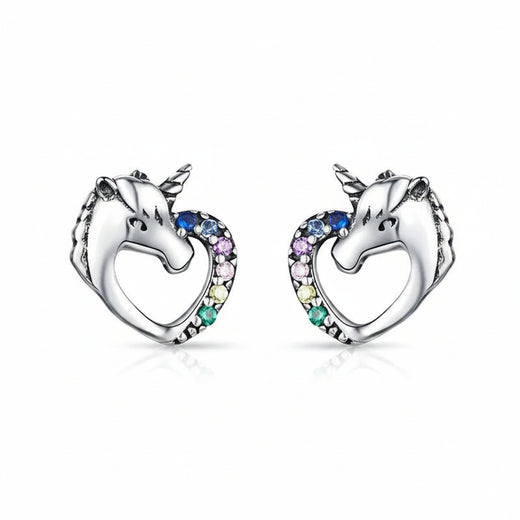 Unicorn heart stud earrings in 925 sterling silver