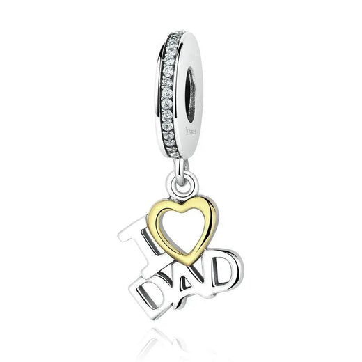 925 Sterling Silver I Love Dad Heart Charm, fits Pandora bracelet