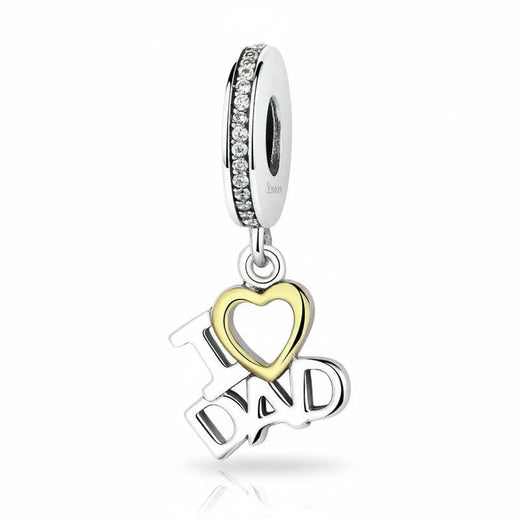 925 Sterling Silver I Love Dad Heart Charm, fits Pandora bracelet
