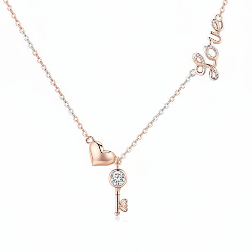 Key and heart zircon necklace in 925 sterling silver