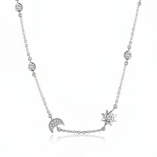 Moon and star pendant necklace in 925 sterling silver