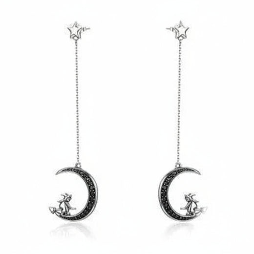 Magic Witch moon and star drop earrings in 925 sterling silver