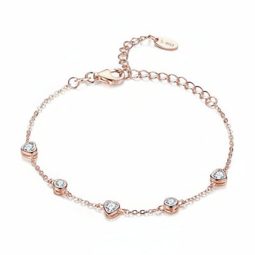 Rose gold heart zircon bracelet in 925 sterling silver