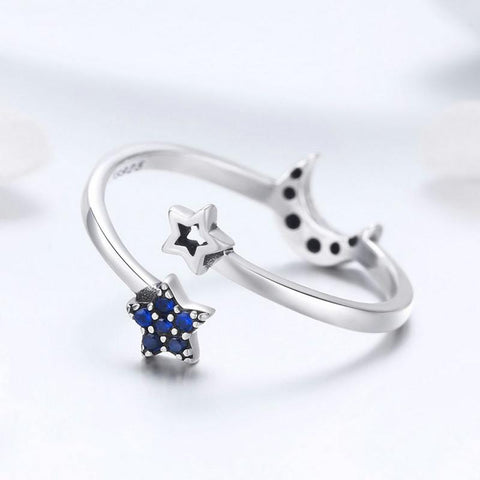 Celestial Moon and Star Sterling Silver Ring | 925 Silver Romantic Jewelry |