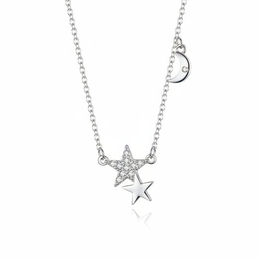 Stars and moon CZ necklace in 925 sterling silver