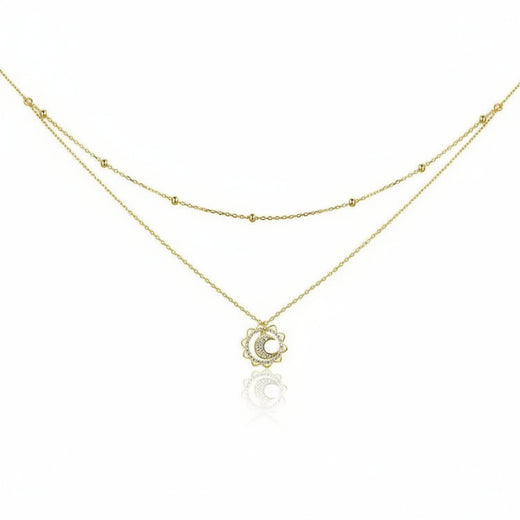 Sun and moon double-layer necklace in 925 sterling silver