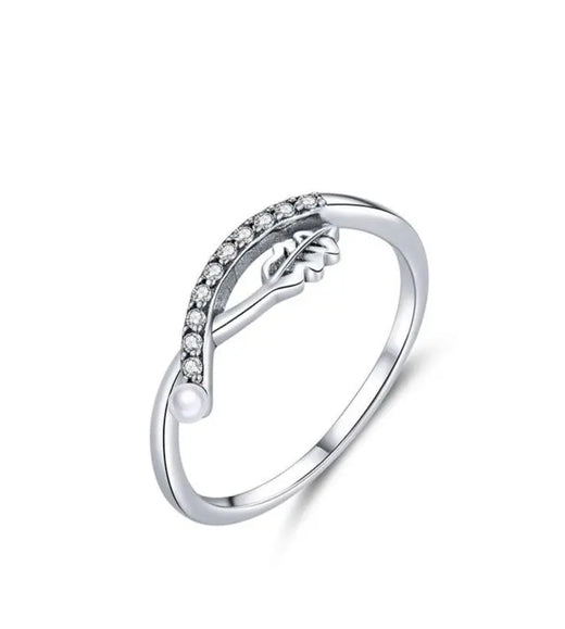Vintage style leaf sterling silver wide band ring with zircon accent – Jewelry Towns