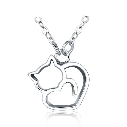 Minimalist cat and heart necklace designs in sterling silver