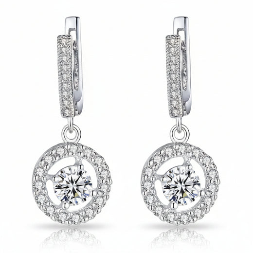 Platinum-plated zirconia drop earrings with copper base