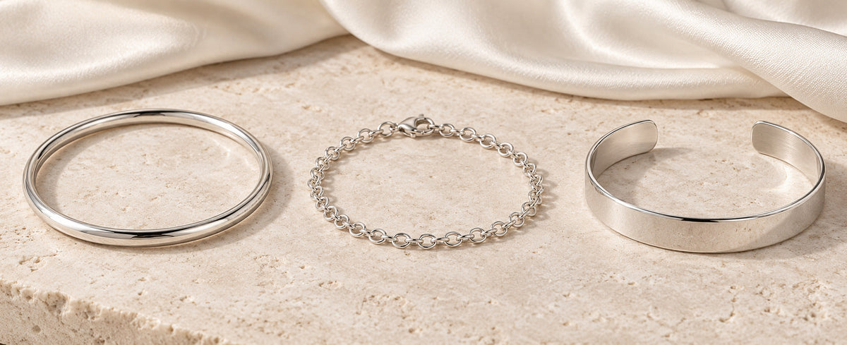 Silver bangle chain bracelet and open cuff compared for Jewelry Towns guide