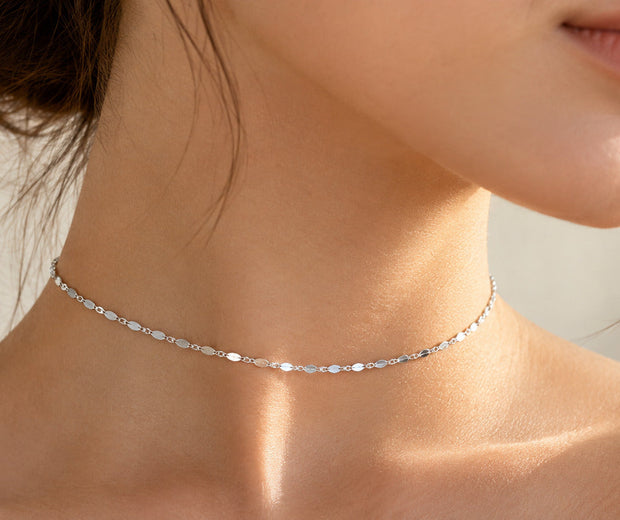 Sterling silver choker worn at the base of the neck for Jewelry Towns choker guide