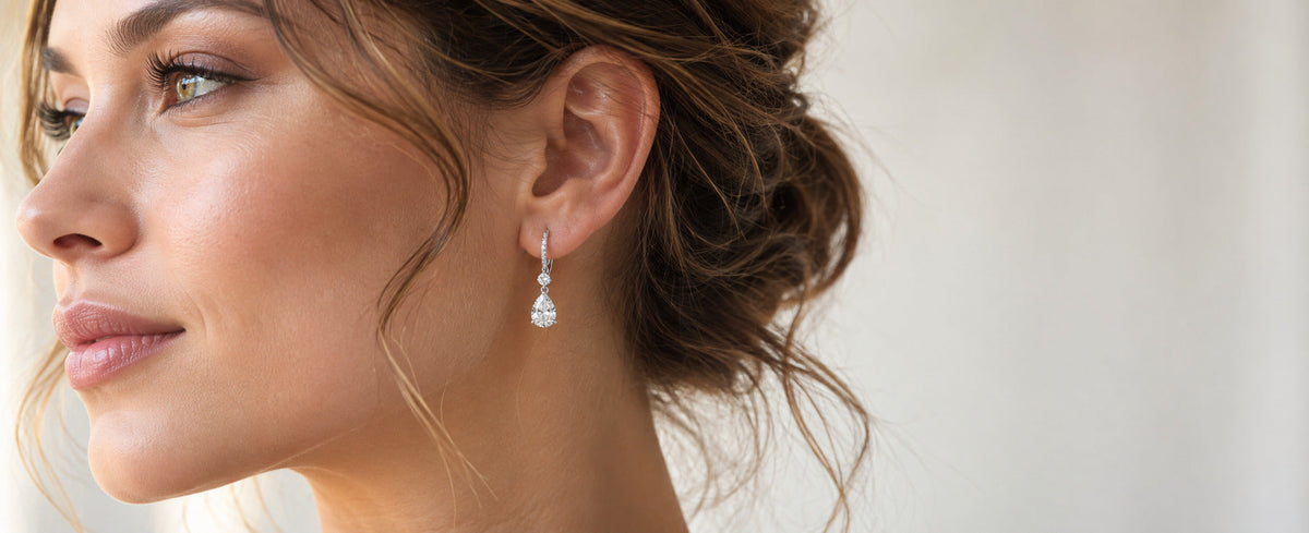 Sterling silver drop earring worn on the ear for Jewelry Towns drop earrings guide