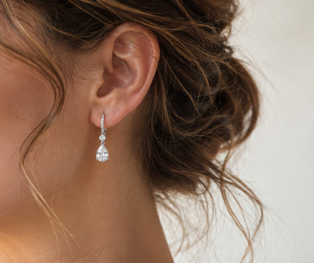 Sterling silver drop earring worn on the ear for Jewelry Towns drop earrings guide