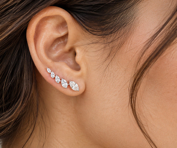 Graduated sterling silver ear climber following the curve of the lobe for Jewelry Towns guide