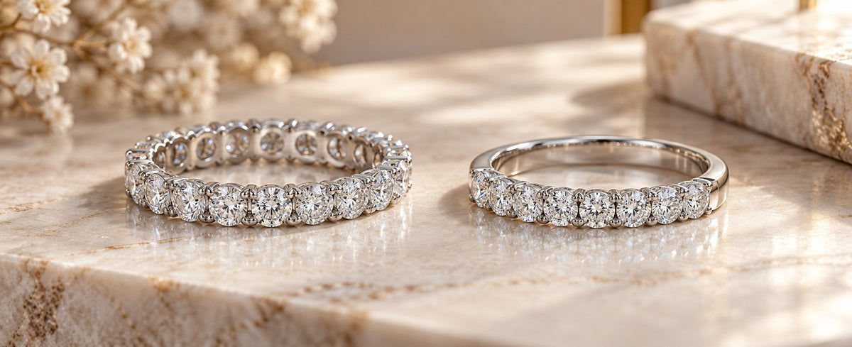 Full and half eternity rings side by side for Jewelry Towns eternity ring guide
