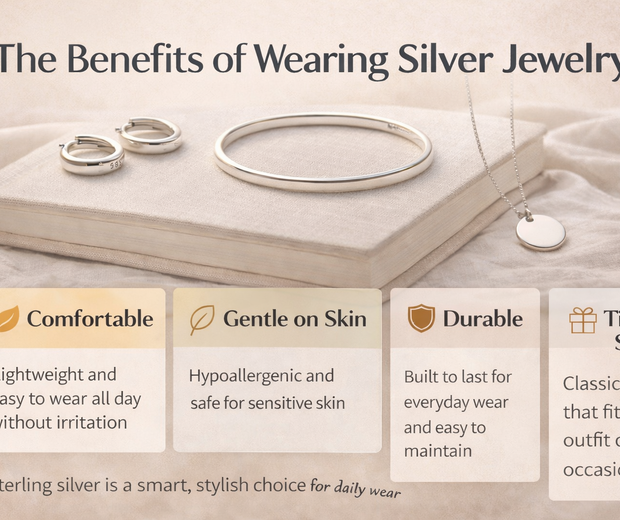 Sterling silver jewelry highlighting comfort, skin-friendly wear, durability, and timeless style.