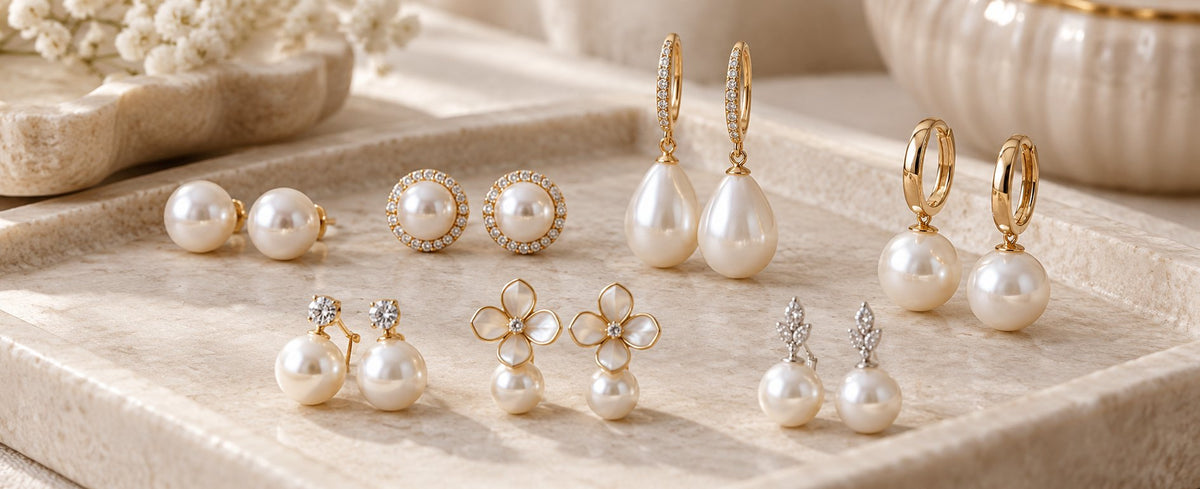 Pearl stud drop and hoop earrings in different styles for Jewelry Towns pearl earrings guide