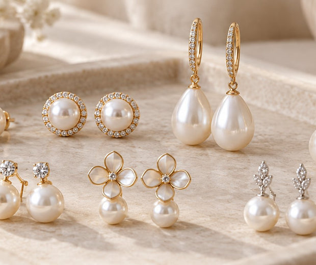 Pearl stud drop and hoop earrings in different styles for Jewelry Towns pearl earrings guide