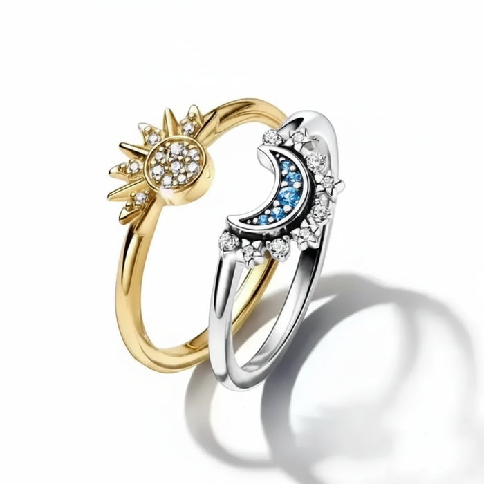 Sun and Moon Ring in 925 Sterling Silver with Cubic Zirconia