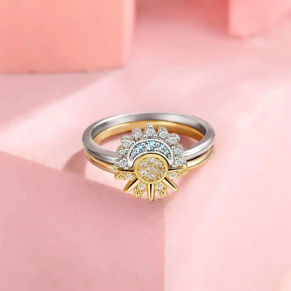 Sun and Moon Ring in 925 Sterling Silver